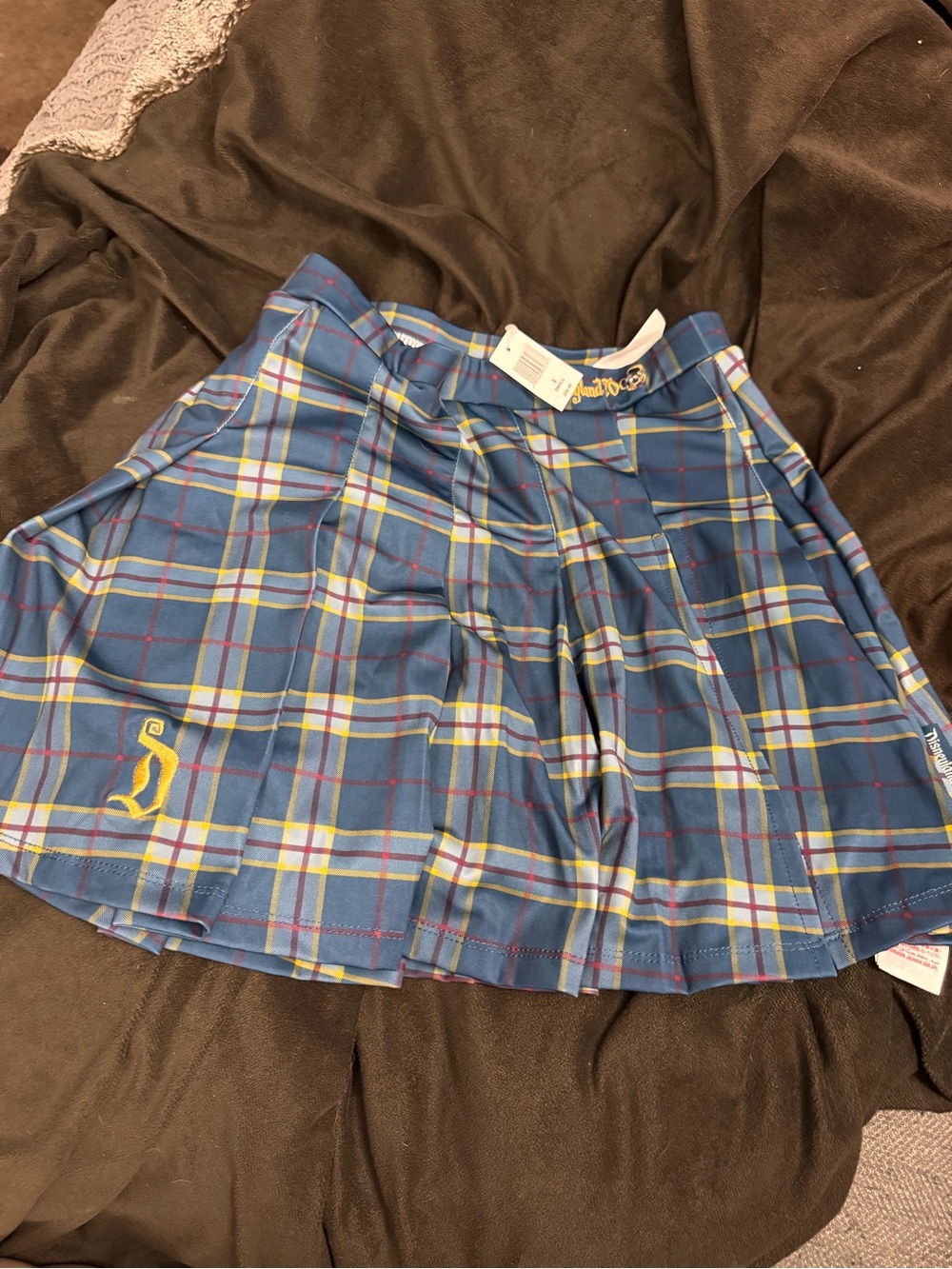 Her Universe Disney 70th Blue Plaid Pleated Skirt with Yellow Accent